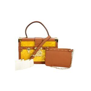 Louis Vuitton Womens Mother Of Pearl Leather Petite Malle V Handbag Brown Yellow